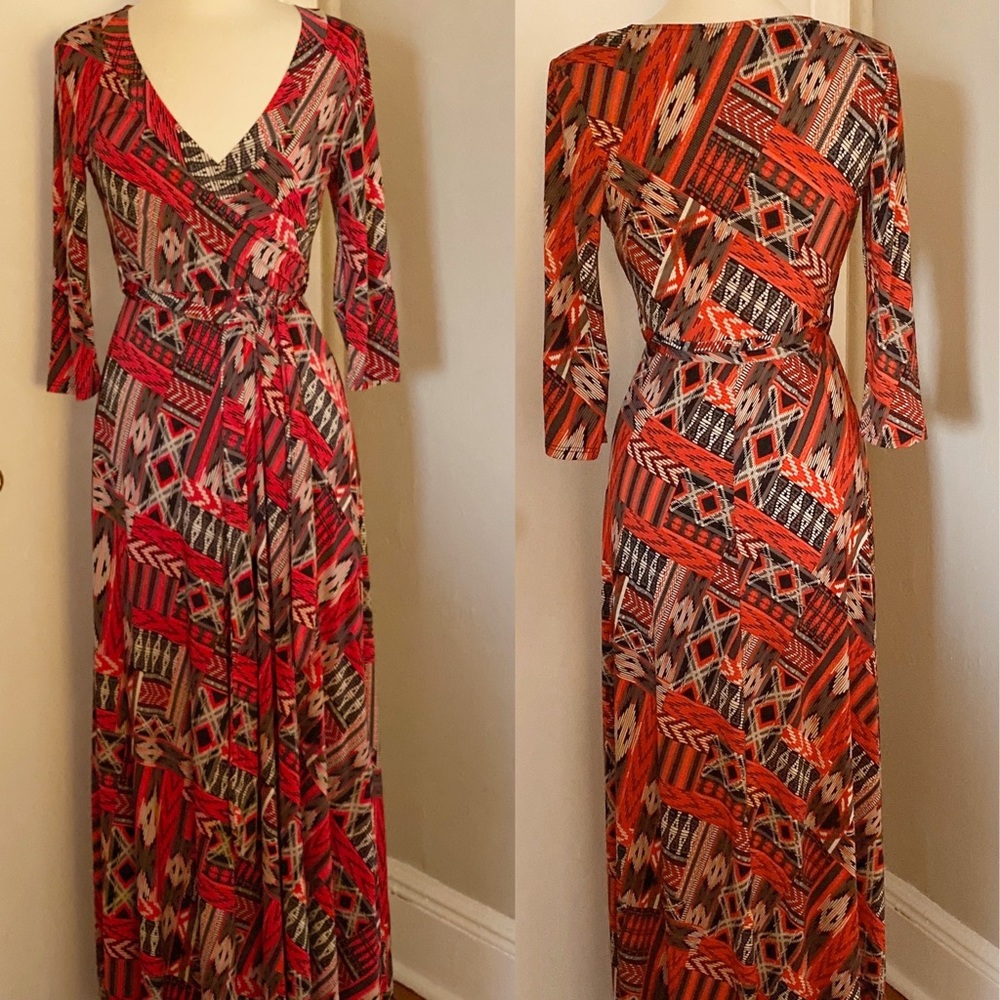 New Jersey Wrap Maxi Dress Red Black Size S M L